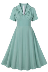 Grüne Rüschen Kurzärmeliges Retro Kleid aus den 1950er Jahren